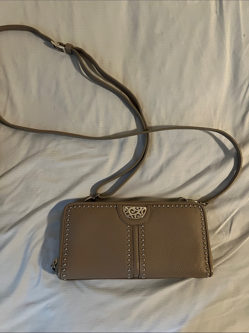 Brighton Taupe/Beige Studded Crossbody Wallet